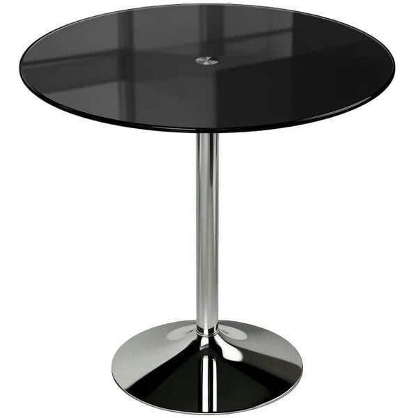 Round Bar Table, Modern Dining Table with Tempered Glass Top and Steel Frame for 4, 80 x 80 x 77cm, Black
