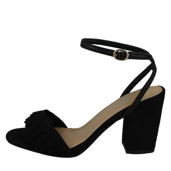 Spot On Ladies Spot On Open Toe Block Heel Sandals With Ruffle Front