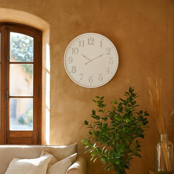 Wyld Haus Minimalist Large 80cm White Wall Clock with Bold Grey Numbers and Modern Frame