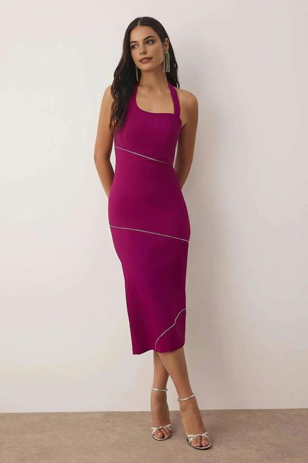 WOVCOR Fitted Embellished Woven Dress