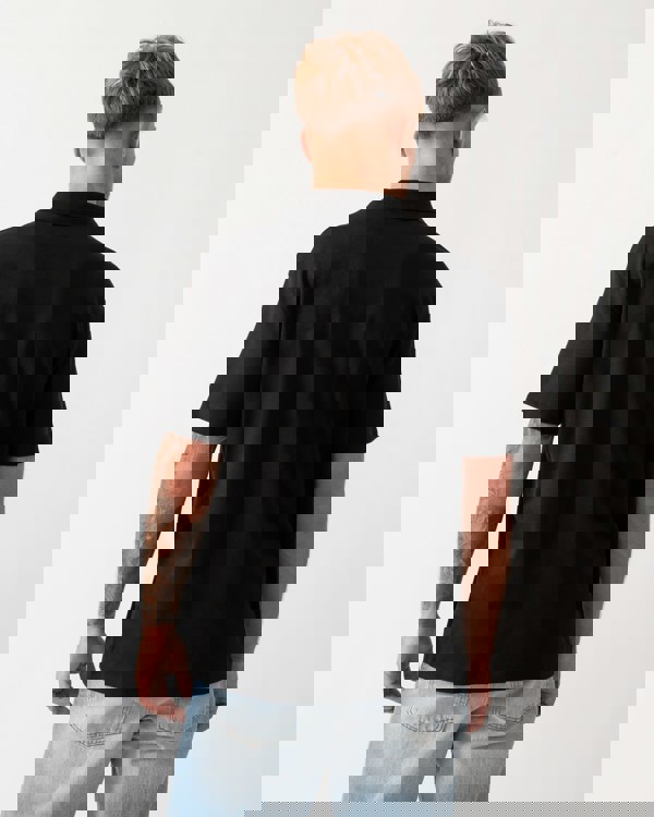 HUGO Deabono Mens Interlock Cotton Polo Shirt with Stacked Logo - Black 002 - CHO - Designer Mens Short Sleeve Polo Shirts