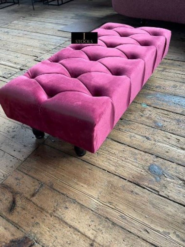 Claret Chesterfield Footstool | Long Maroon Stool Bench | Maroon Upholstered Ottoman - ISTOOLS