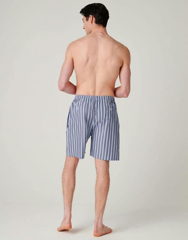 British Boxers Men's Crisp Cotton Sleep Shorts – Navy Spark Stripe
