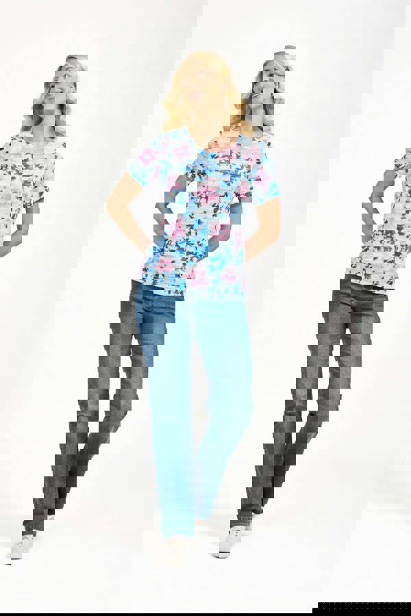 Mudflower Floral Stripe Print Embellished Top