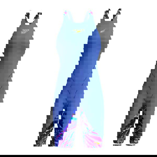 Blue Speedo girls fastskin lzr ignite kneeskin with colorful feather back