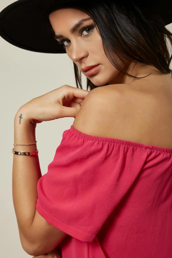 Hoxton Gal Off Shoulder Mini Dress in Pink