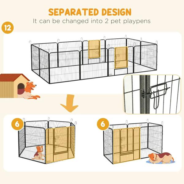 Grey puppy playpen with separated design that splits into two pet playpens