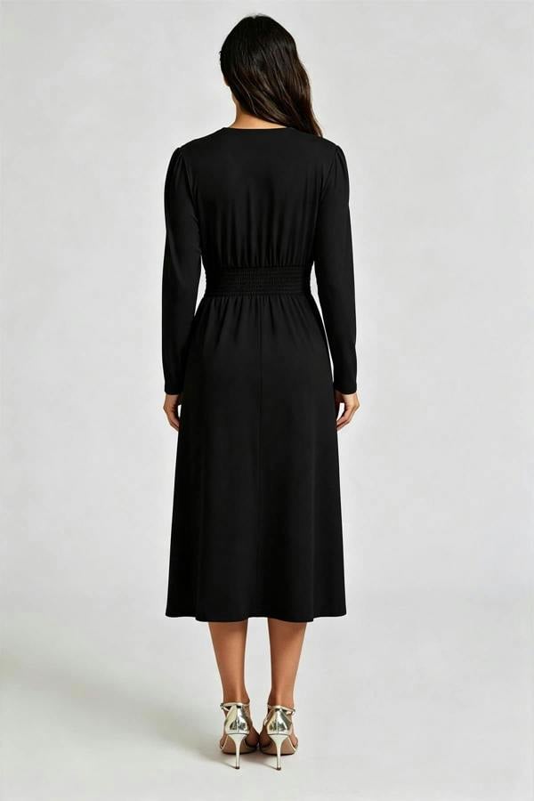 FS Collection Jersey Long Sleeve Midi Dress In Black