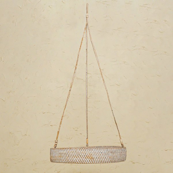Handwoven Rattan Hanging Plant Basket – Single Tier with Metal Insert - Coastal Villa Homeware