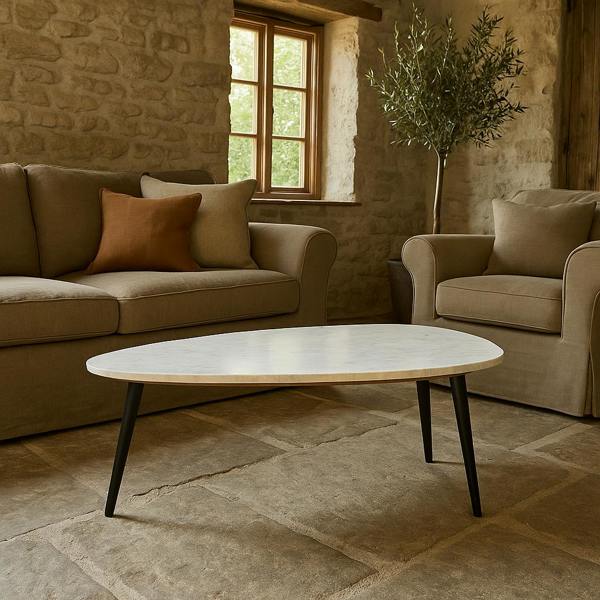 Wyld Haus Alabama White Marble Top Coffee Table With Black Metal Legs