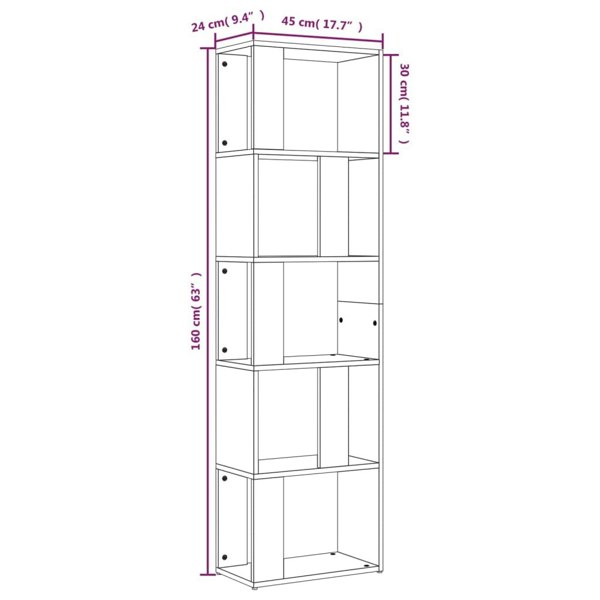 Berkfield Book Cabinet Grey Sonoma 45x24x160 cm Engineered Wood