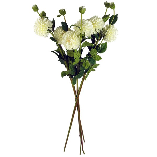 Leaf Pack of 6 x 75cm Artificial Dahlia PomPom Flower Stem Cream