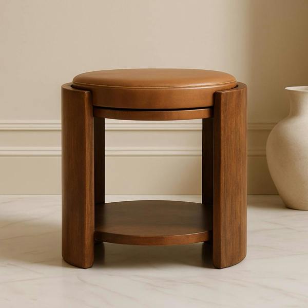 Artisan Furniture Solid Wood Savoy Leather Stool