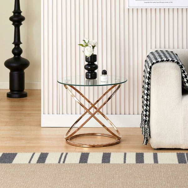 Comfy Living Round Tempered Glass Lamp Side Table, Chrome Effect, Gold or Silver Living Room