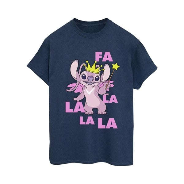 Disney Womens/Ladies Lilo & Stitch Angel Fa La La Cotton Boyfriend T-Shirt - Navy Blue