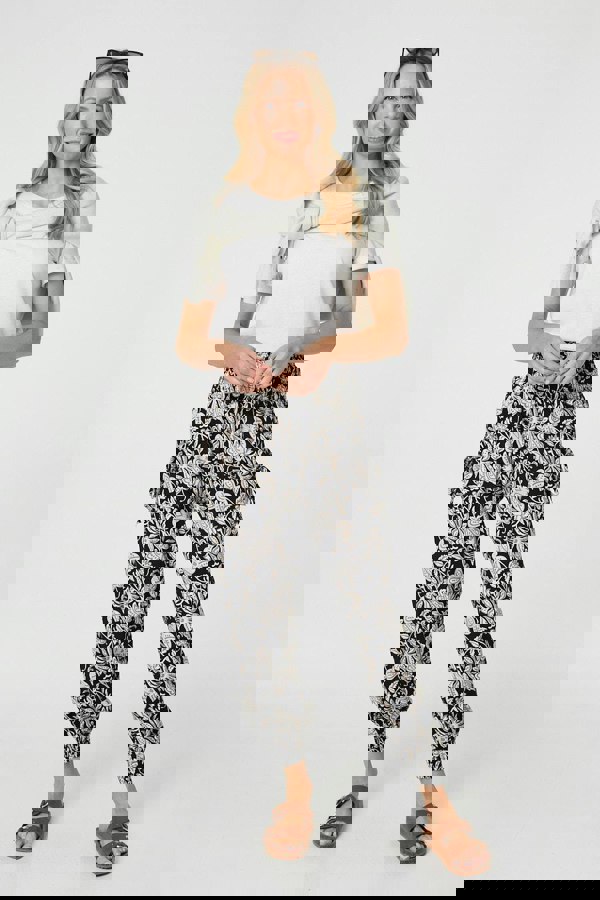 Black | Floral Print Relaxed Harem Pants