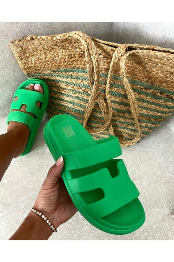 Lucille Cut Out Open Toe Strappy Sandals - Green