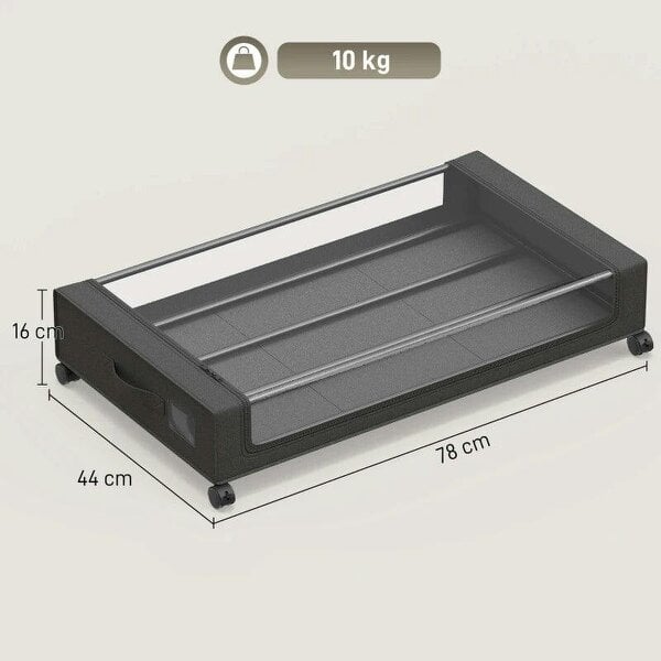 Bobobiy 40L Under Bed Storage On Wheels Pack of 2, Fabric Rolling Under Bed Drawers with Clear Lid, Zip, Steel Frame, Black