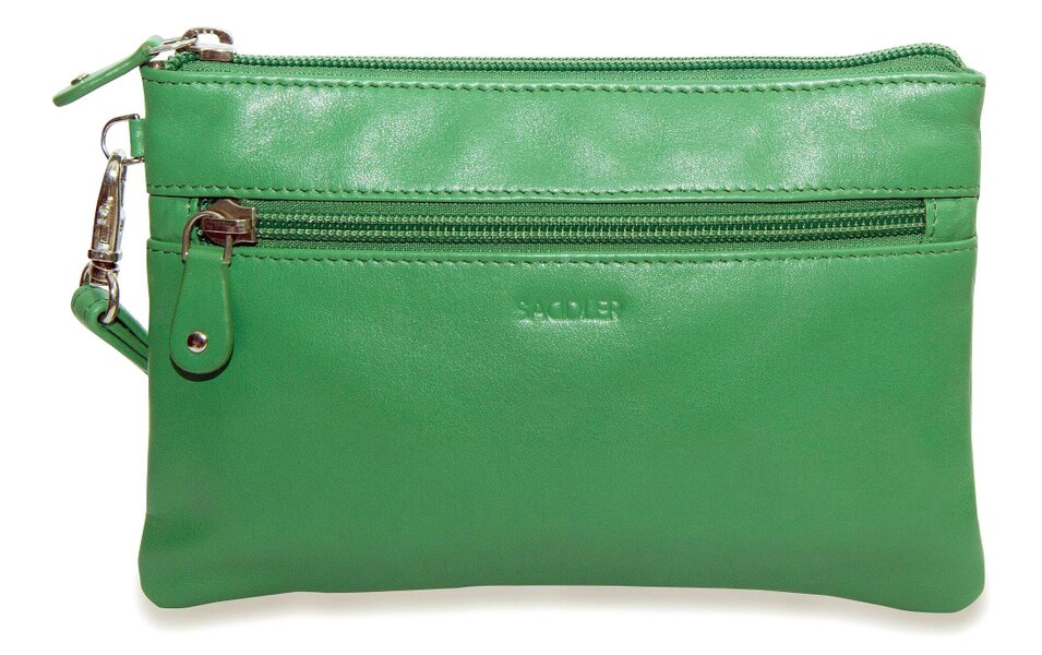 SADDLER SCARLETT Leather Zip Top Mini Clutch - Phone Holder with Detachable Wrist Strap - RFID Protected - Jelly Bean