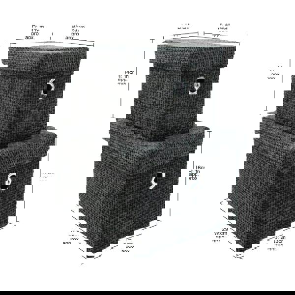 JVL Metro Rectangular Lidded Fabric Storage Baskets for Home Organisation, Set of 2, Black