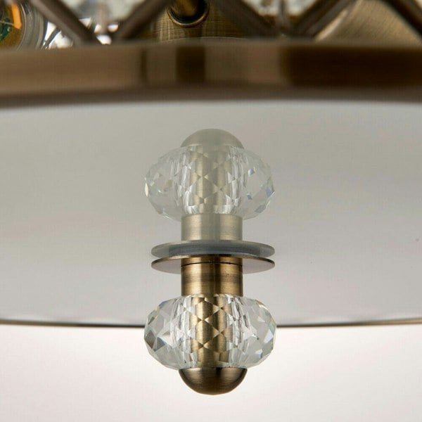 Flush Ceiling Mounted Light Antique Brass & Crystal Lamp Bulb Holder Round Shade Loops