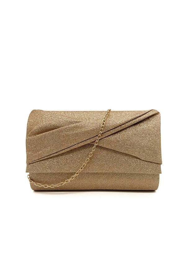 Pluspup Pleated Glitter Clutch Bag with Chain Strap