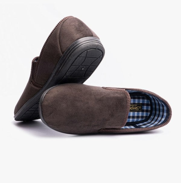 Sleepers WILSON Brown Mens Plush Velour Twin Gusset Slipper