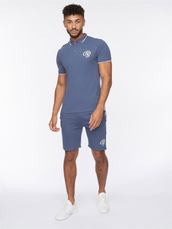Crosshatch Balamere Polo/Shorts Set Denim Blue