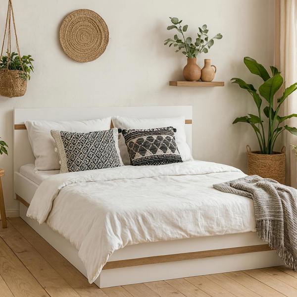 Wyld Haus Foxwhisk King Size 5ft Bed in White and Oak Wood Lift Up