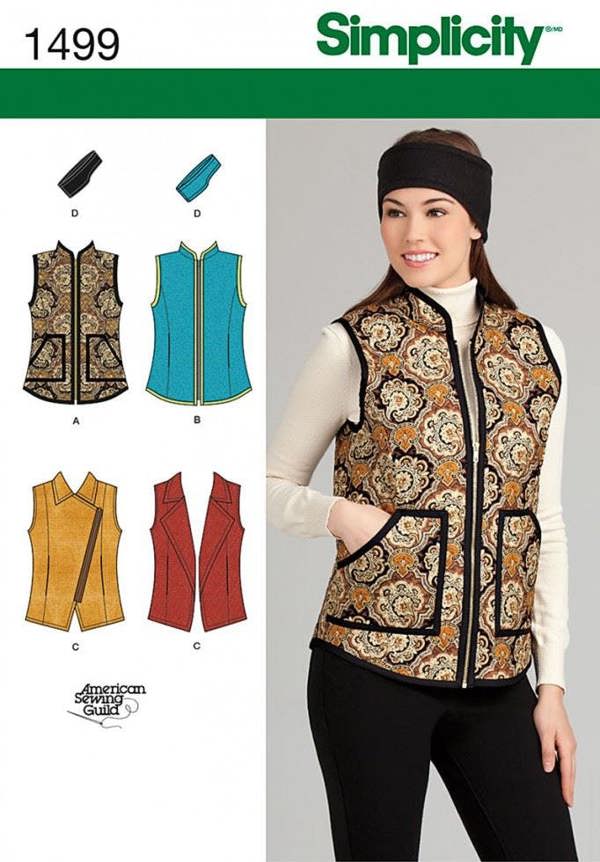 Simplicity Sewing Pattern 1499, Waistcoats, Headwear for Women, 6-8-10-12-14 - Intermediate