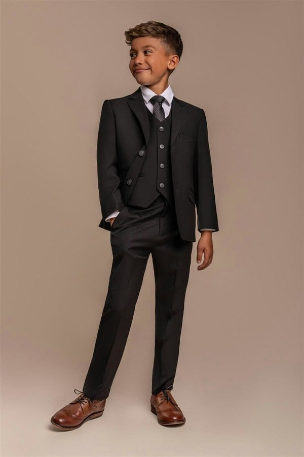 Boys Marco Black Three Piece Suit Front