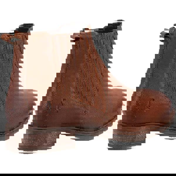 Hush Puppies Edith Womens Pull-On Chelsea Derby Ankle Boots, brown leather ankle boots with elastic side panels for easy slip-on wear and a low heel for comfort.