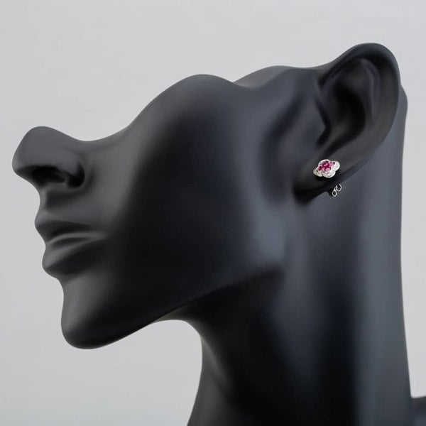 T. H. Baker 9ct White Gold Ruby and Diamond Quatrefoil Cluster Stud Earrings PE04942 RU