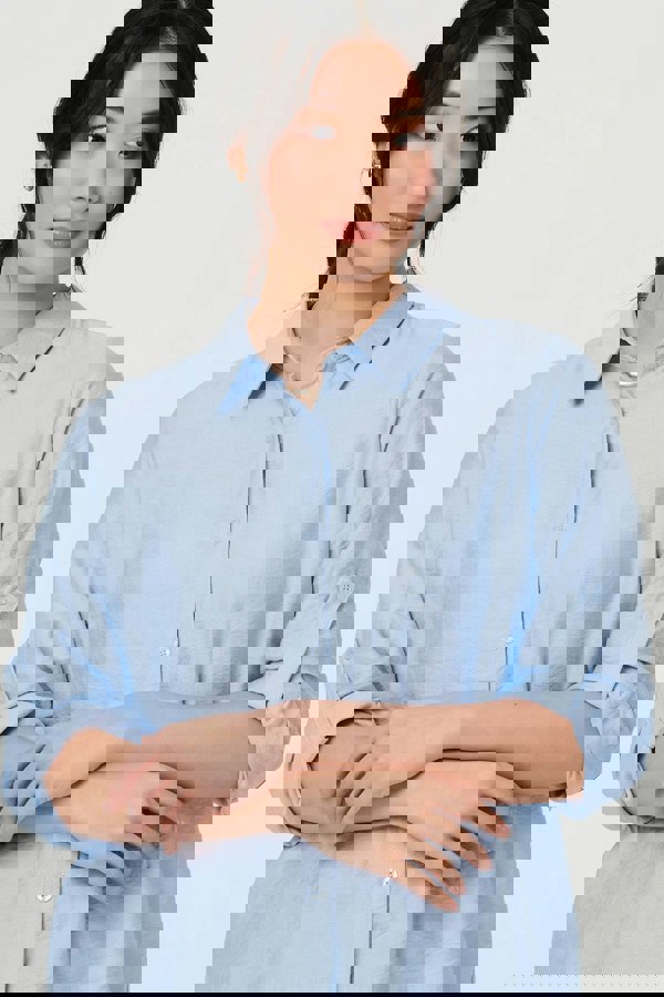 Blue | Long Sleeve Button-Front Shirt
