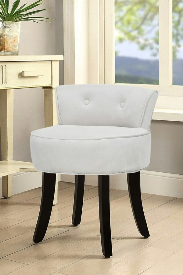 Living and Home Light Grey Low Back Velvet Dressing Footstool with Black Legs