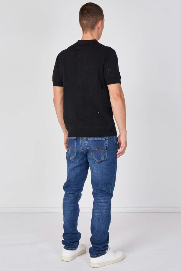 Men's Textured Knitted Button-Through Polo Shirt