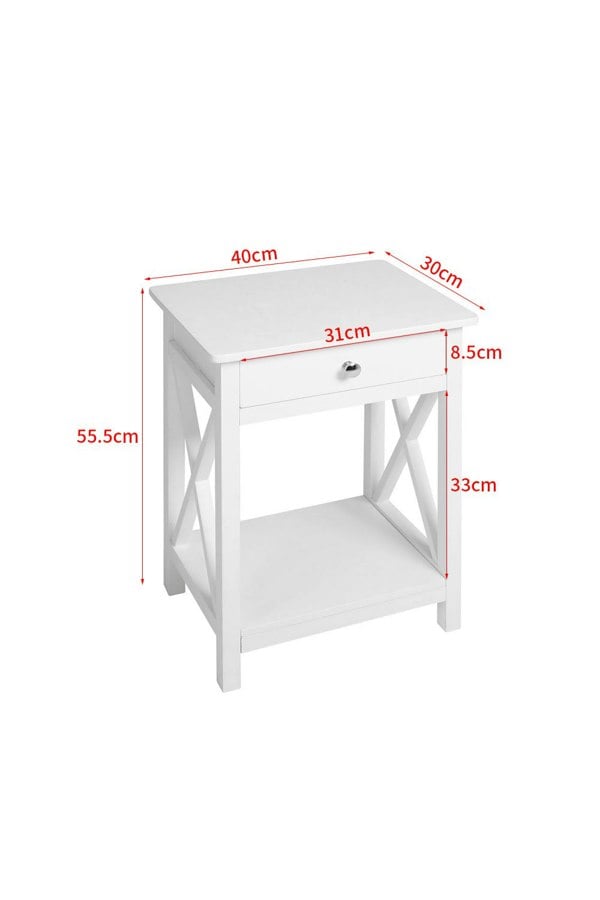 Living and Home 2-Tier Drawer Nightstand Wooden  Bedside Table with Storage Shelf 55.5cm H