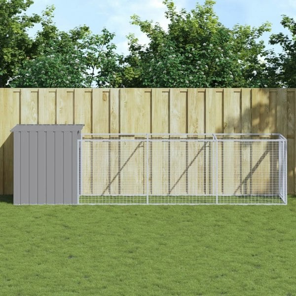 Berkfield Dog House with Run Light Grey 110x405x110 cm Galvanised Steel