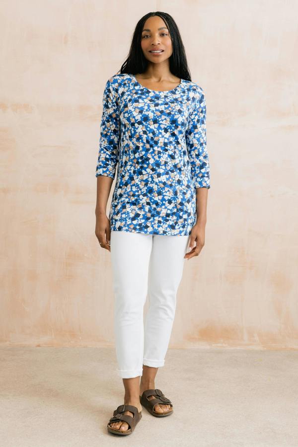 Lily & Me Coastal 3/4 Sleeve Jersey Print Tunic Cobalt