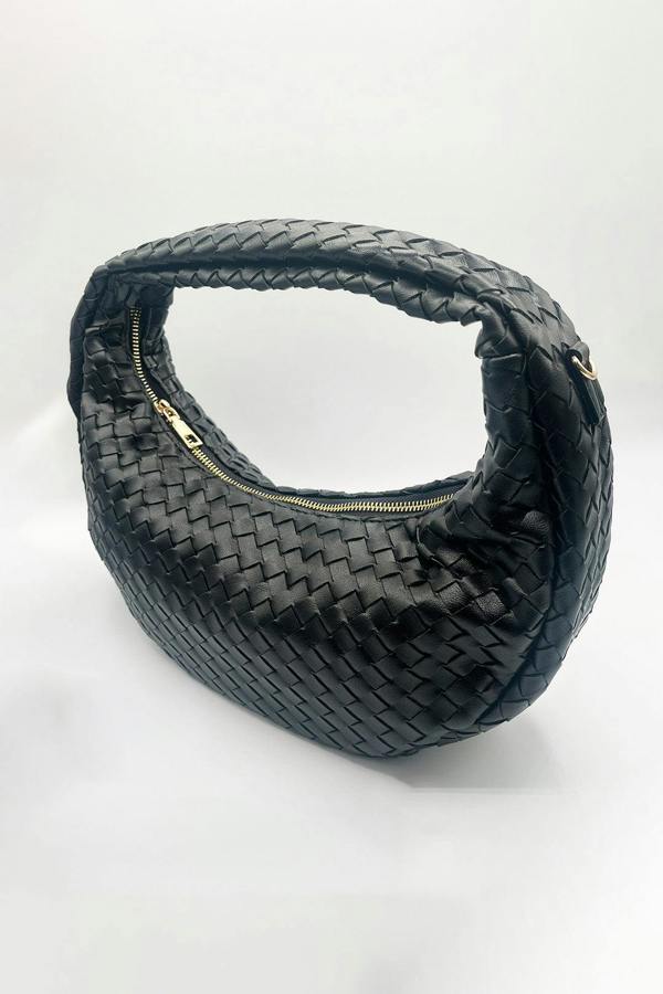 SVNX Woven Hobo Chain Shoulder Bag in Black