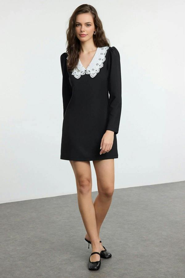 WOVCOR A-Line Neck Detail Mini Woven Dress