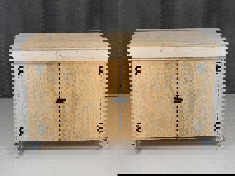 Arbor Garden Solutions Wooden Plywood Top Workbench With Lockable Cupboard (V.9) With Wheels, Double Shelf