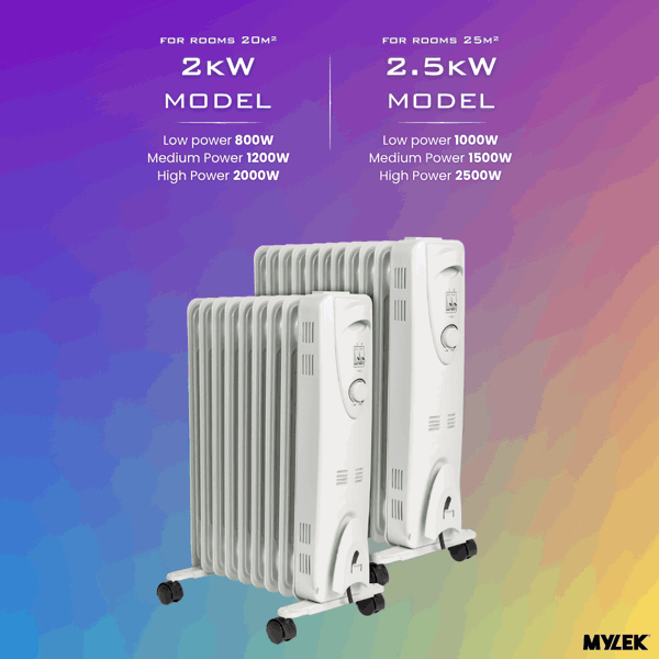 Mylek Oil Filled Electric Portable Heater Radiator with Adjustable Thermostat 2500w