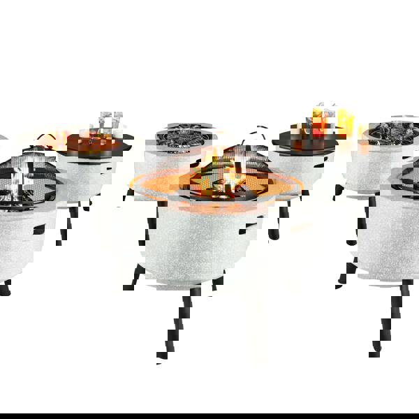 Gardenwize MGO Firepit Table & BBQ – 3-in-1 Outdoor Fire Bowl with Table Top | Stone Effect Garden Heater & Charcoal Grill