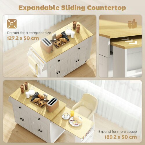 HOMCOM Rolling Kitchen with USB Ports & Power Outlets, Storage, White