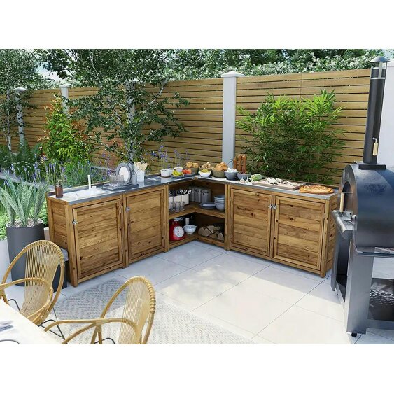 Dunster House Garden Kitchen with Left Side Sink W2m x D2m / W7' x D7' With Stainless Steel Countertop, UNIT III
