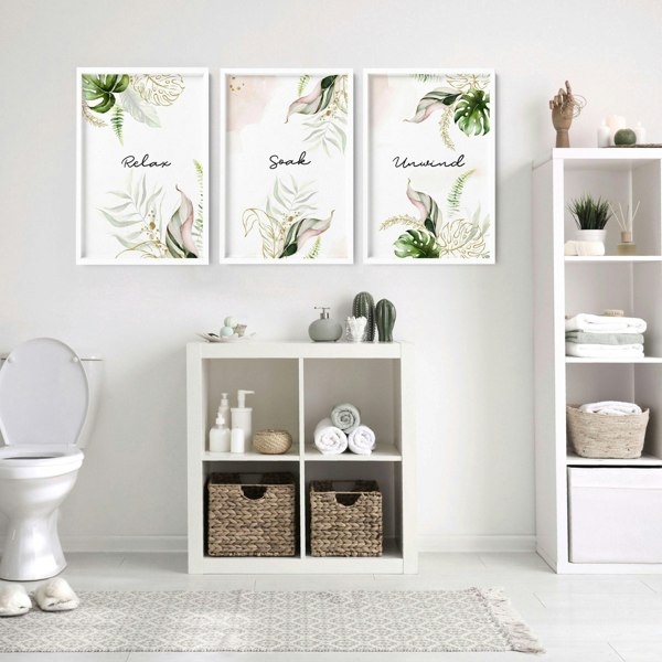 Bathroom with art | Set of 3 Tropical wall art prints