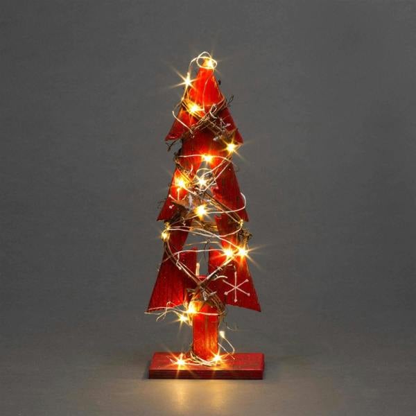 30cm Red Tree Wooden LED Tree Tabletop Centrepiece Christmas Holiday Home decoration with 20 Warm white LEDs Green Tree image 1