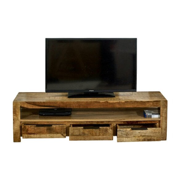 Wyld Haus London Natural Mango Wood Large TV Cabinet with 3 Drawers and 1 Shelf