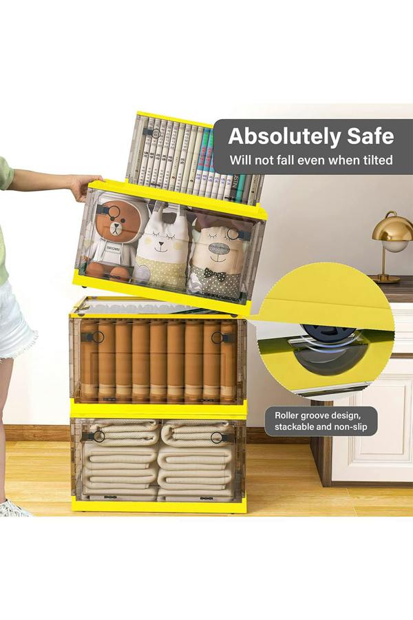 Living and Home 3 Pack Collapsible Storage Box Medium Stackable Clear Plastic Storage Box Organizer